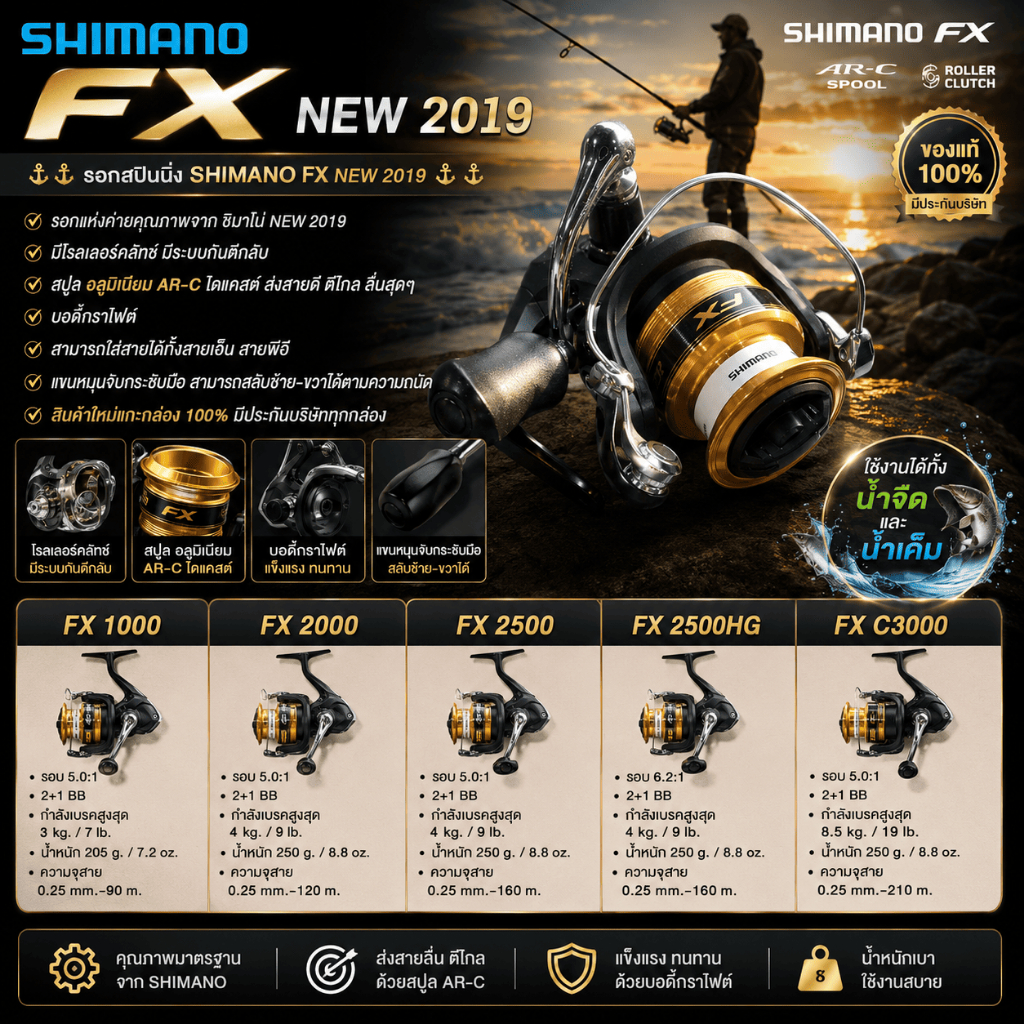 [ ของแท้ ]  รอกตกปลา รอกสปิน รอกชิมาโน่ Shimano FX รุ่นใหม่ 2019 ใช้งานได้ทั้งน้ำจืดและน้ำเค็ม ❗❗ spinning reel