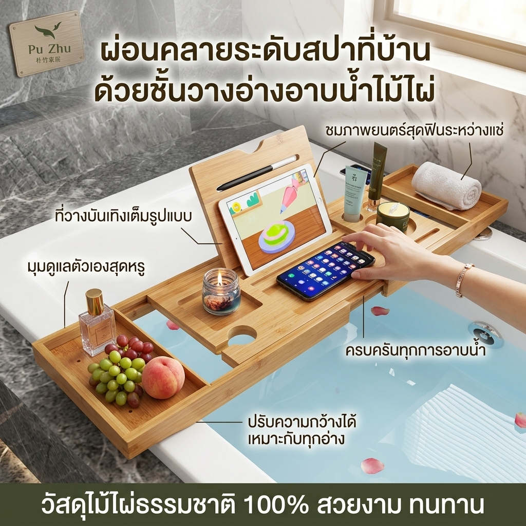 ถาดวางอ่างอาบน้ำ ชั้นวางอ่างอาบน้ำ แข็งแรง รับน้ำหนักได้เยอะ พับเก็บสะดวก