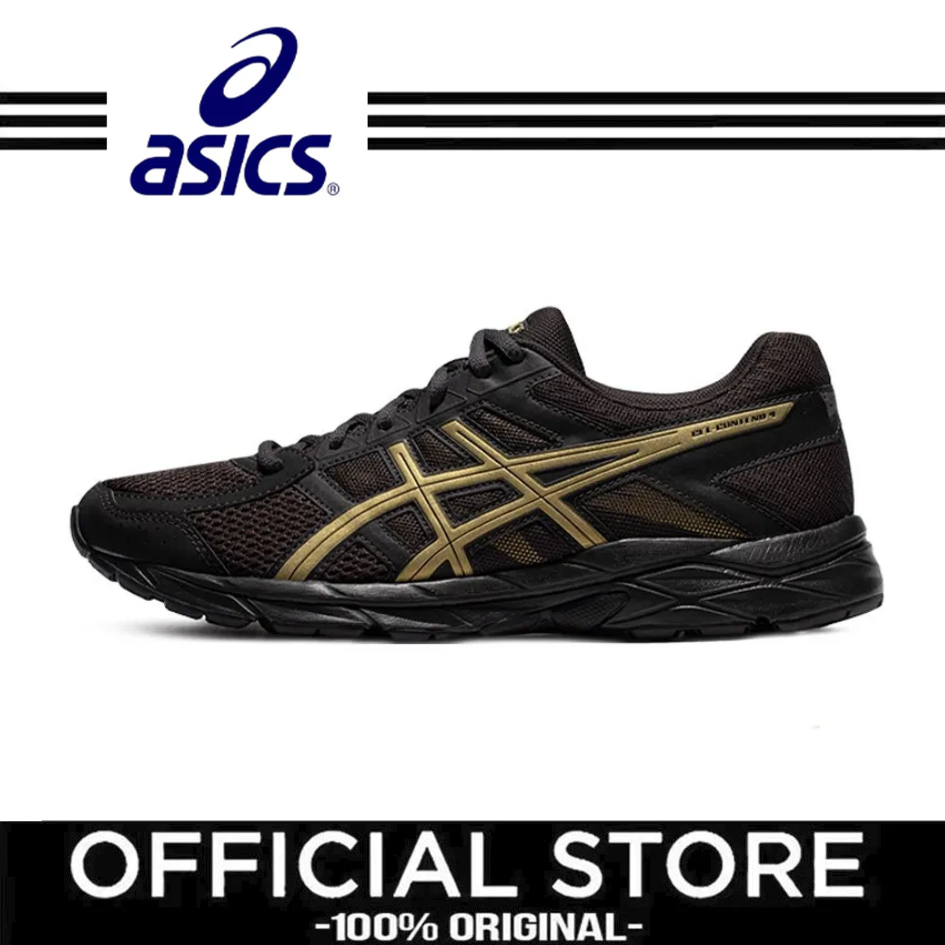 Asics Gel-Contend 4 หนังสังเคราะห์ดูดซับแรงกระแทกทนต่อการสึกหรอรองเท้าวิ่งสบายสีดำทอง รุ่นผู้ชาย T8D