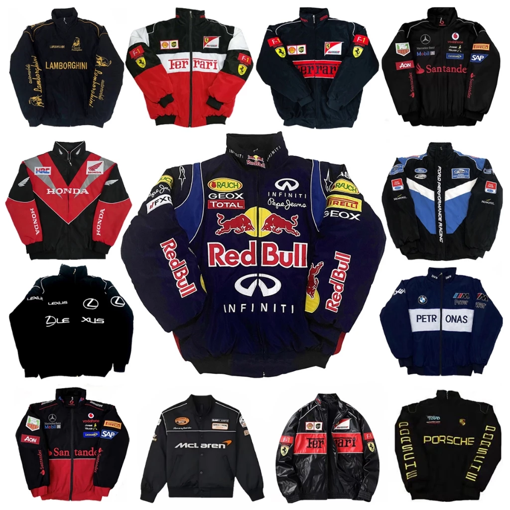 【ส่งจากไทย】F1 เสื้อแจ็คเก็ตรถแข่งผู้ชาย ย้อนยุค ปักลายจริง (ไม่ใช่สกรีน) สไตล์มอไซค์ กันลม ผ้า2ชั้น ไม่บุหนา