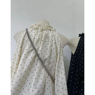 เสื้อแขนยาวลายจุดครีม-ดำ