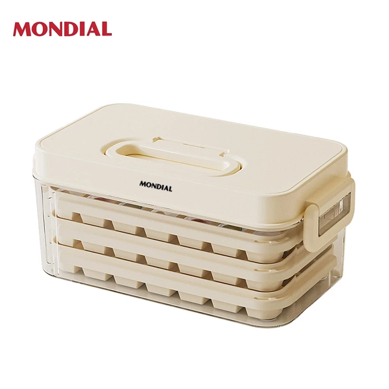 Mondial กล่องทำน้ำแข็ง 3 ชั้น 84 ช่อง แบบปุ่มกด ถาดทำน้ำแข็งเกรดอาหาร พร้อมกล่องเก็บกันกลิ่นสำหรับใช้งานในบ้าน