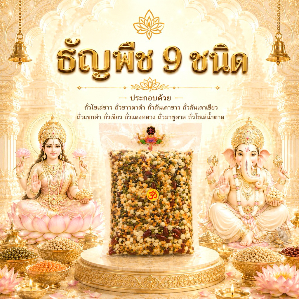 ธัญพืช 9 ชนิด (ราคาส่ง) ฉบับอินเดียแท้ ข้าวอักษัต (แบบรวม)