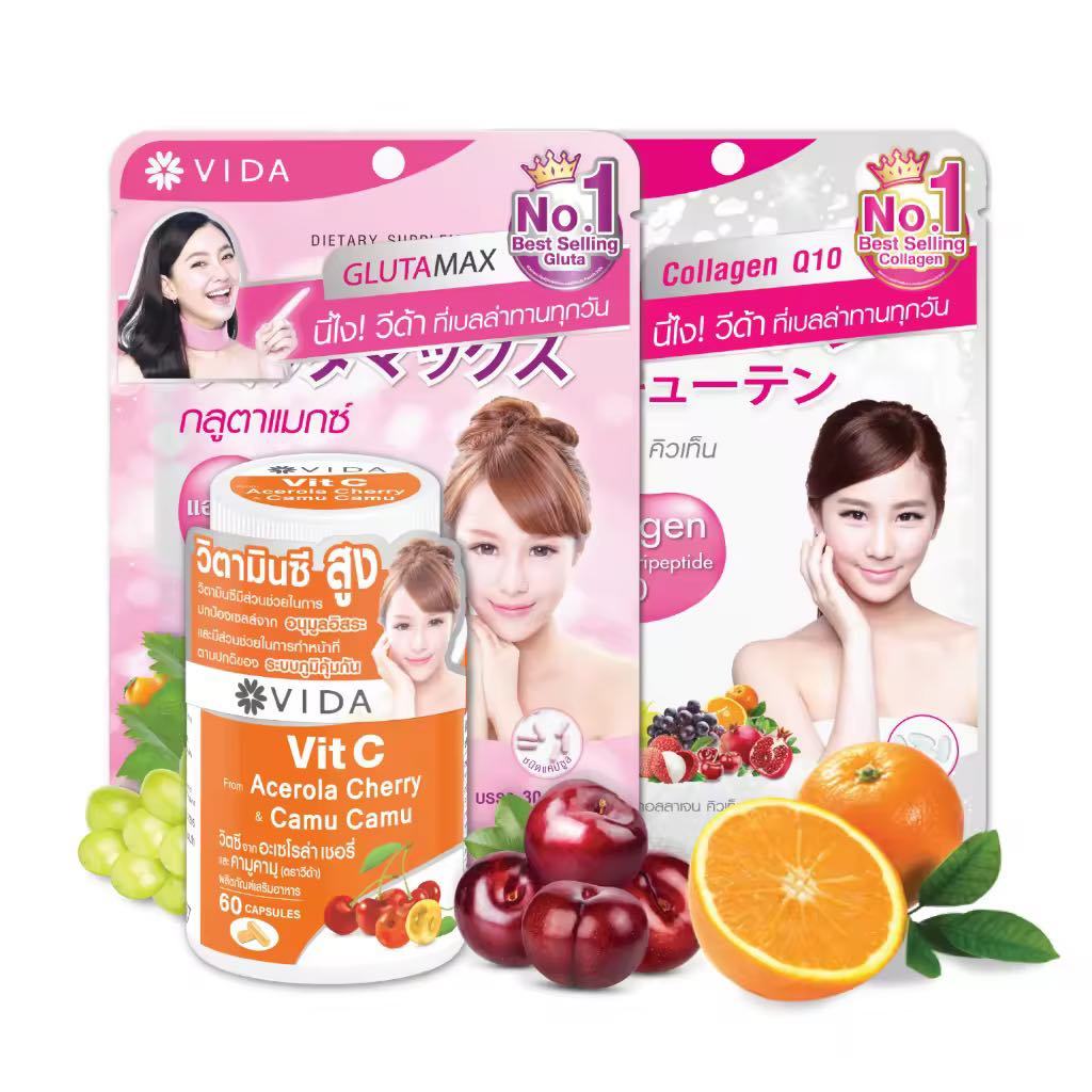 [Set] Glutamax 30 capsules x Vida Collagen Q10 52 Tablets x Vit C Acerola cherry & Camu-Camu 60 Capsules