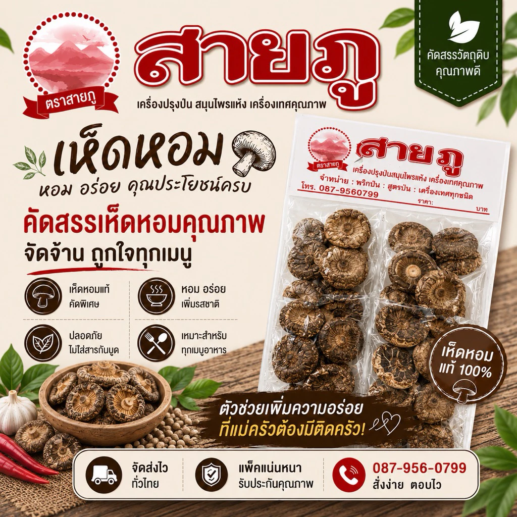 เห็ดหอมดอกใหญ่ แบบแผงตราสายภู [10ซอง]