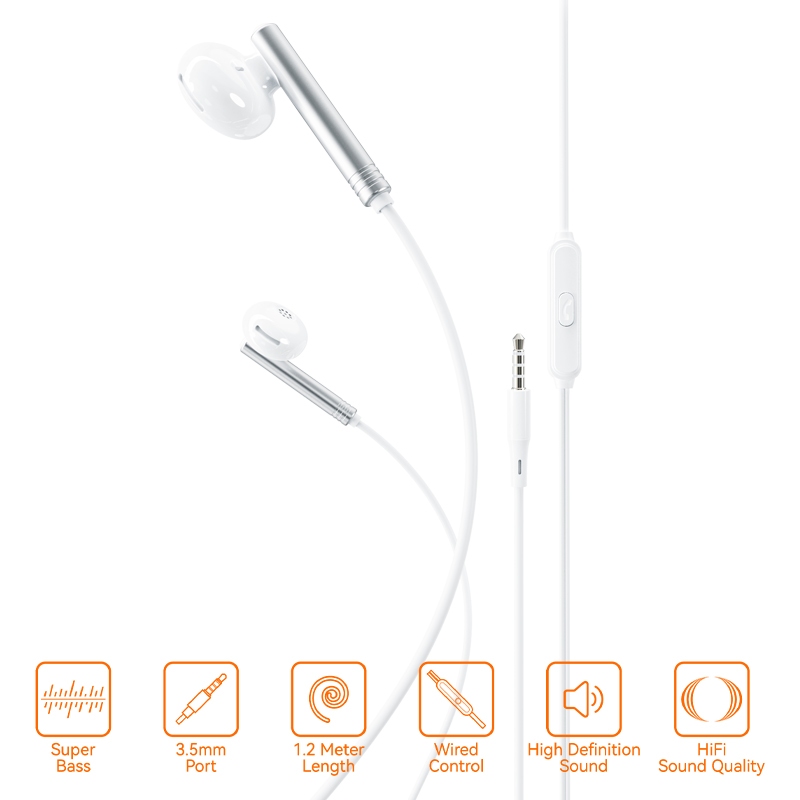 d-power หูฟังมีสาย รุ่น SMT-E3 แจ็คมาตรฐาน 3.5mm เสียงดี Hi-Fi สเตอริโอ Super Bass ไมค์ในตัว ยาว1.2M