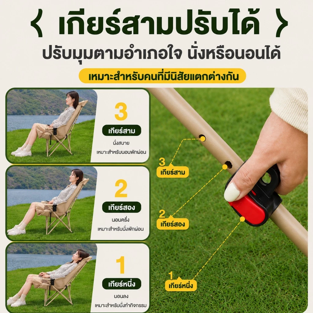 เก้าอี้แคมป์ปิ้ง ปรับได้ 3 ระดับ พับได้ พกพา thumbnail 3