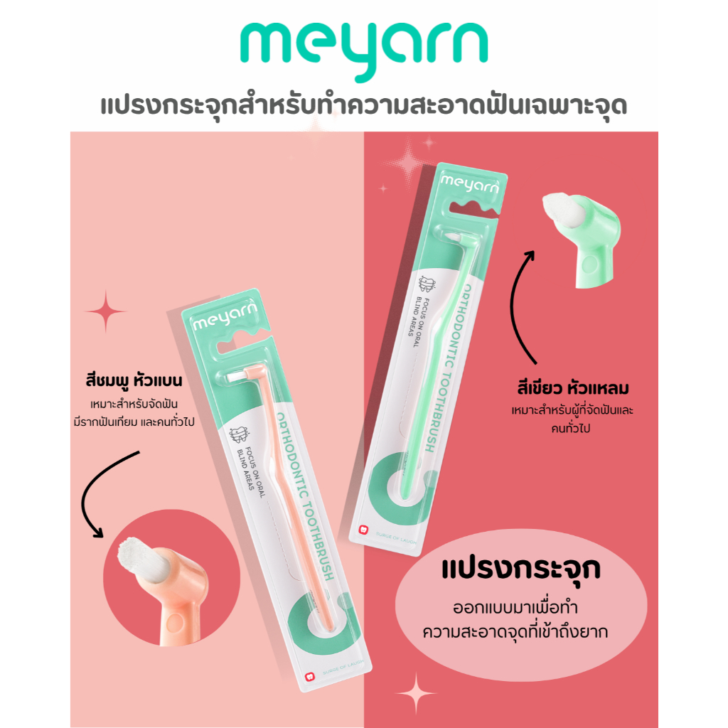 Meyarn มียาร์น แปรงกระจุกทำความสะอาดฟันเฉพาะจุดสำหรับคนจัดฟันและคนทั่วไป ขนแปรงอ่อนนุ่มบาง 0.15 ม.ม.