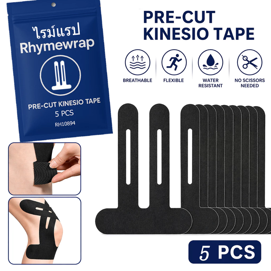 Rhymewrap เทปพยุงเข่าแบบสำเร็จรูป 5 ชิ้น กันน้ำ ยืดหยุ่นสูง ระบายอากาศ เทปซัพพอร์ตเข่า