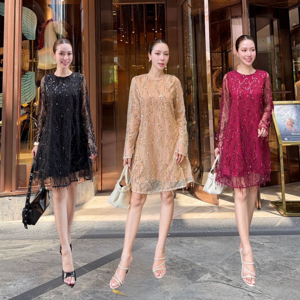 NOOZZSHOP 5911529 เดรสสั้นแขนยาว ชุดไปงานแบบสุภาพ