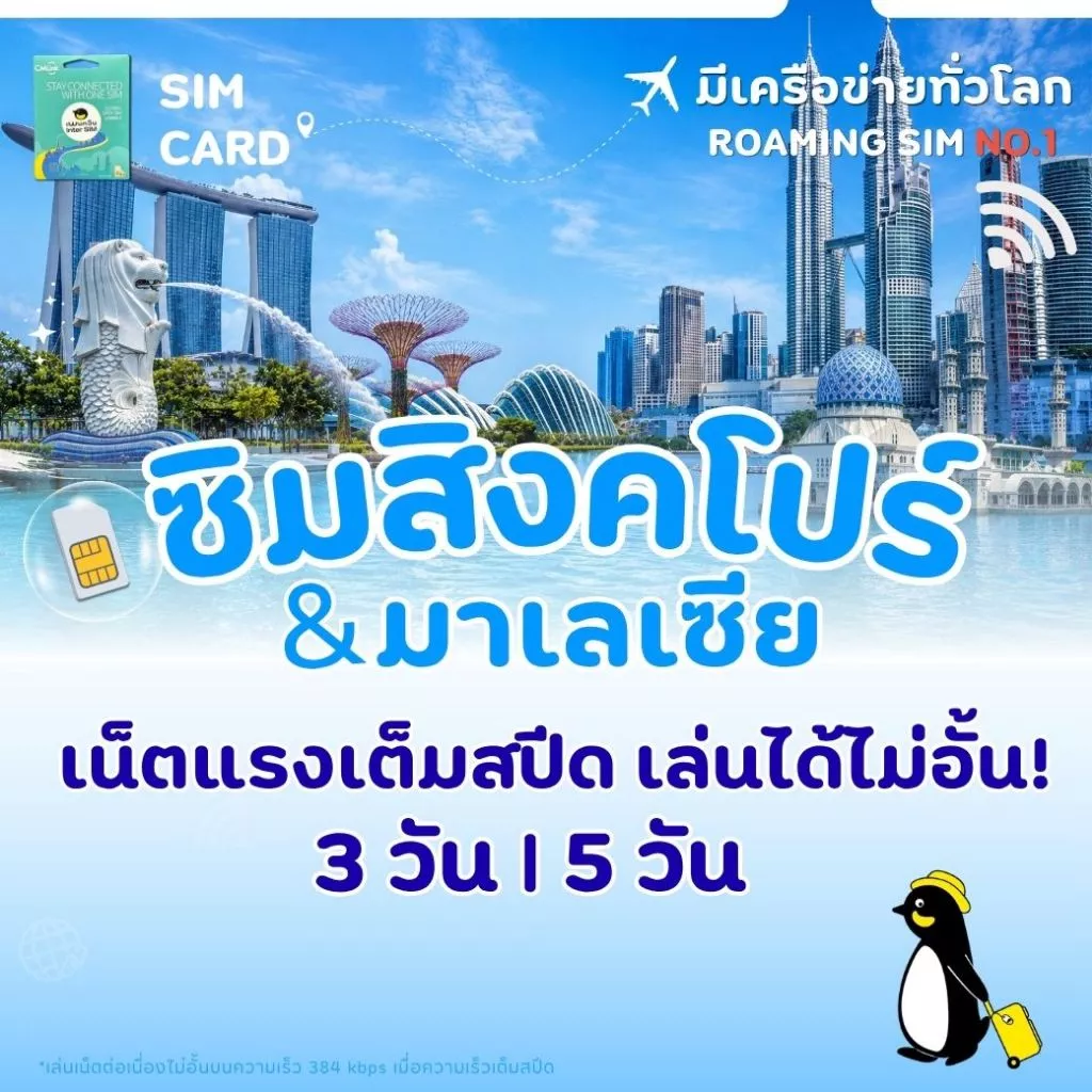 Singapore&Malaysia Sim Card Full Speed 3GB-5GB,FUP 384kbps ซิมสิงคโปร์/มาเลเซีย 3-5 วัน by CM LINK