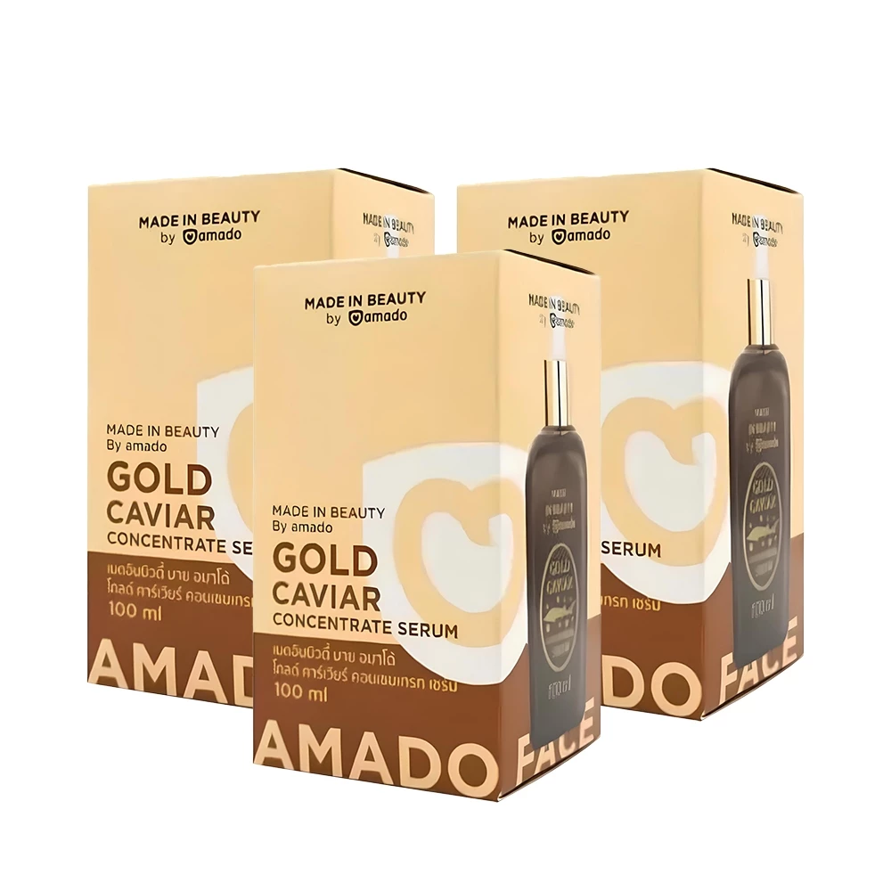 Amado Gold Caviar Serum " 3 ขวด"อมาโด้ โกลด์ คาเวียร์ เซรั่ม (ขวด 100ml x3)