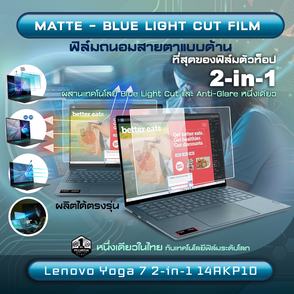 Maximum ฟิล์มกันรอยหน้าจอ คอม โน๊ตบุ๊ค รุ่น Lenovo Yoga 7 2in1 14AKP10 ขนาด 14 นิ้ว 30.6 x 20.8 ซม.