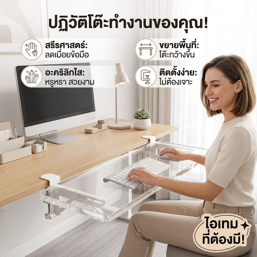 ที่เพิ่มพื้นที่โต๊ะ 80x20cm Desk Extension พร้อมที่วาง Laptop แผ่นรองแขนจัดระเบียบโต๊ะ