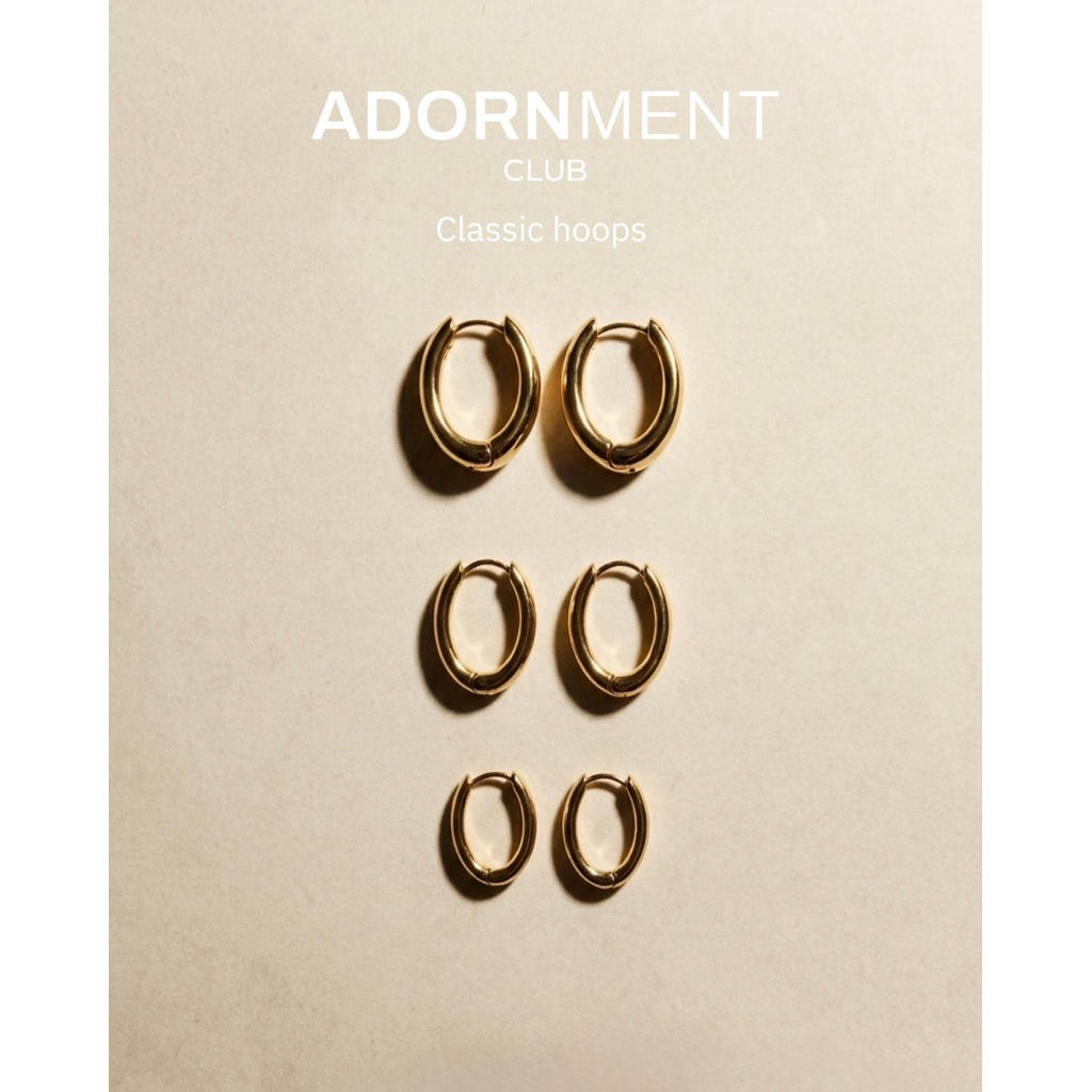 Adornment Club - Classic hoops earrings gold ต่างหู ทอง มี 3 ขนาด l nickel free waterproof แพ้ง่ายใส่ได้ กันน้ำ