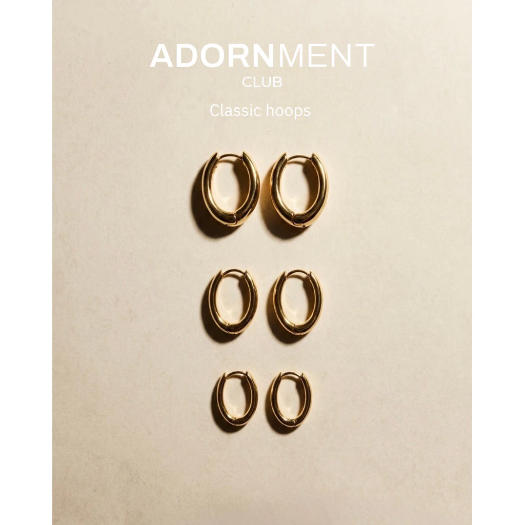 (Preorder L )Adornment Club - Classic hoops earrings gold ต่างหู ทอง S,M,L l nickel free waterproof แพ้ง่ายใส่ได้ กันน้ำ