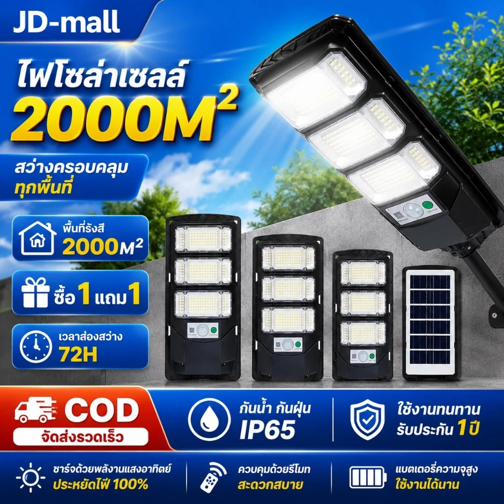 【รับประกัน30ปี】ไฟถนนโซล่าเซลล์ โซล่าเซลล์ Solar Light 2500W ระบบเซ็นเซอร์ตรวจจับร่างกาย กันน้ำ ป้องกันฟ้าผ่า แสงสีขาว