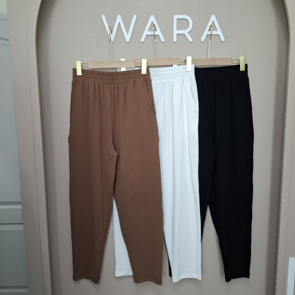 [U51]  WARA กางเกงสบายพุง ทรงบอย ปลายขาสอบ ยาว38นิ้ว ผ้าเรียบ