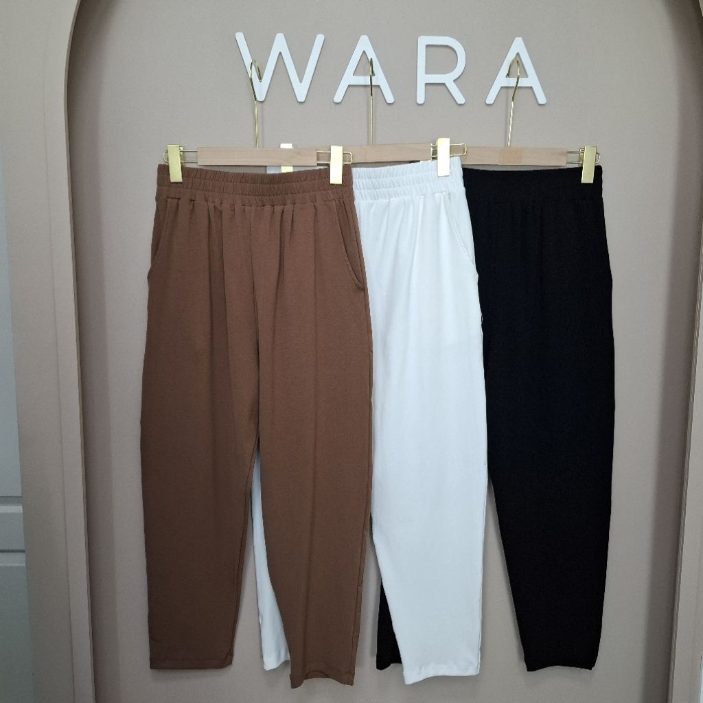 [U50]  WARA กางเกงสบายพุง ทรงบอย ปลายขาสอบ ยาว35นิ้ว ผ้าเรียบ