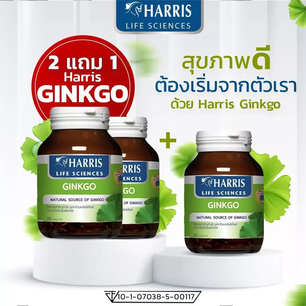 แพ็ค 2 แถม 1 HARRIS Ginkgo 45mm แฮร์ริสกิงโกะ ผลิตภัณฑ์เสริมอาหารสกัดจากใบแปะก๊วย นำเข้าจากนิวซีแลนด์