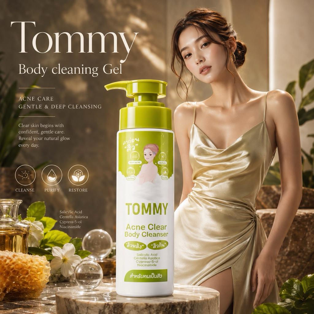 เจลอาบน้ำ ล้างหน้าได้ ผิวแพ้ง่าย ผด ผื่น ทอมมี่ แอคเน่ เคลียร์ บอดี้ คลีนเซอร์ พร้อมส่ง – โปรปัง