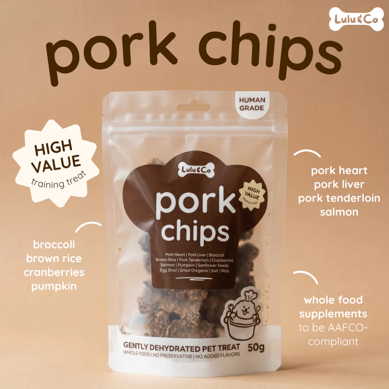 Pork Chips ขนมคุ้กกี้หมู สำหรับสุนัข ขนมหมา 50/100g Dehydrated Dog Treat by Lulu & Co