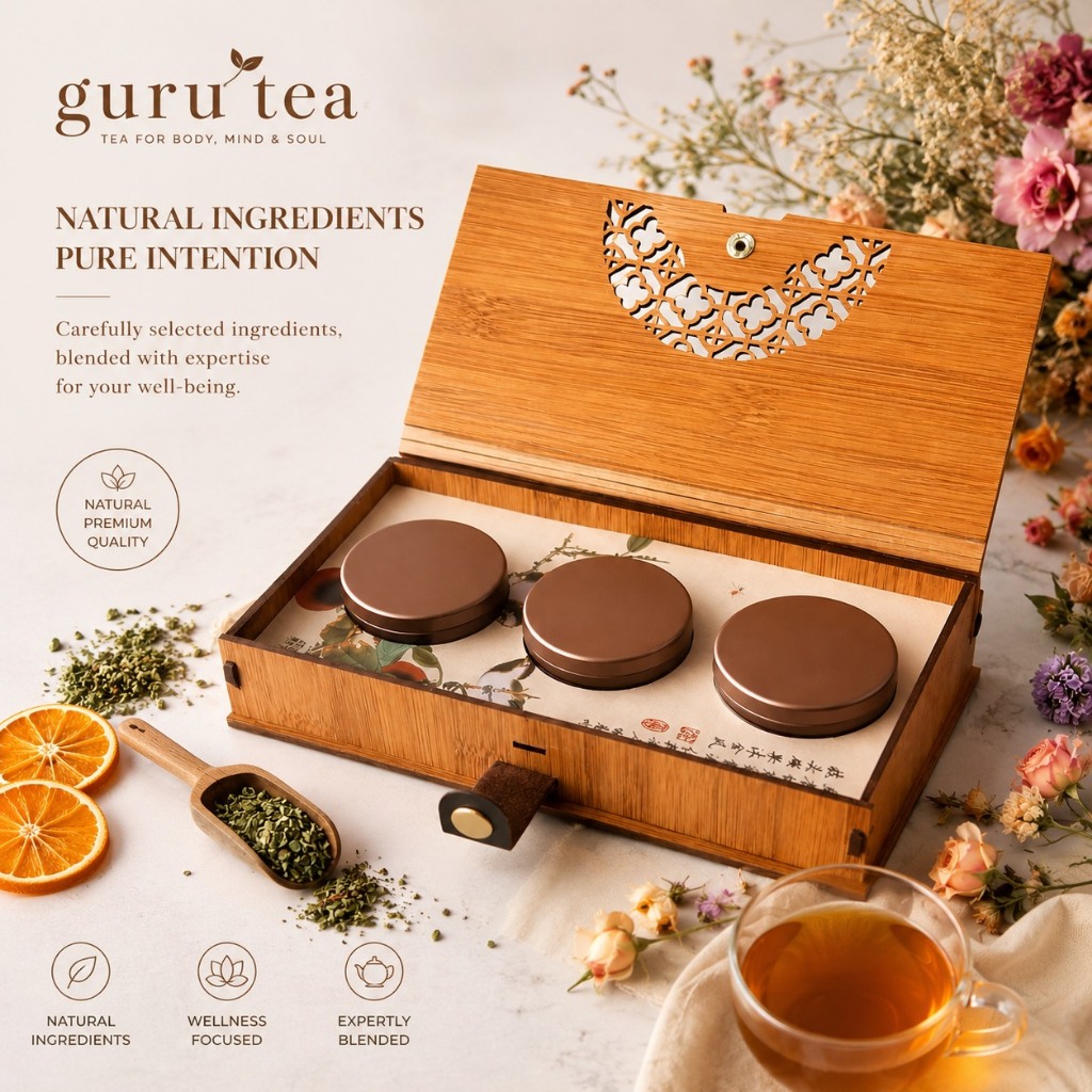 เซ็ตของขวัญ เซ็ตชา 3 ชนิด จากแบรนด์ guru tea ชามะลิ ชายอดน้ำค้างน้ำผึ้ง ชาหอมหมื่นลี้ ตัวขายดี