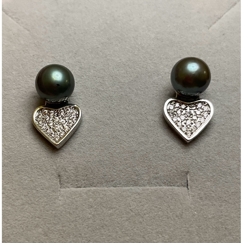 Pearl Earrings-102/ Fresh Black Pearl Hear Drop Earrings