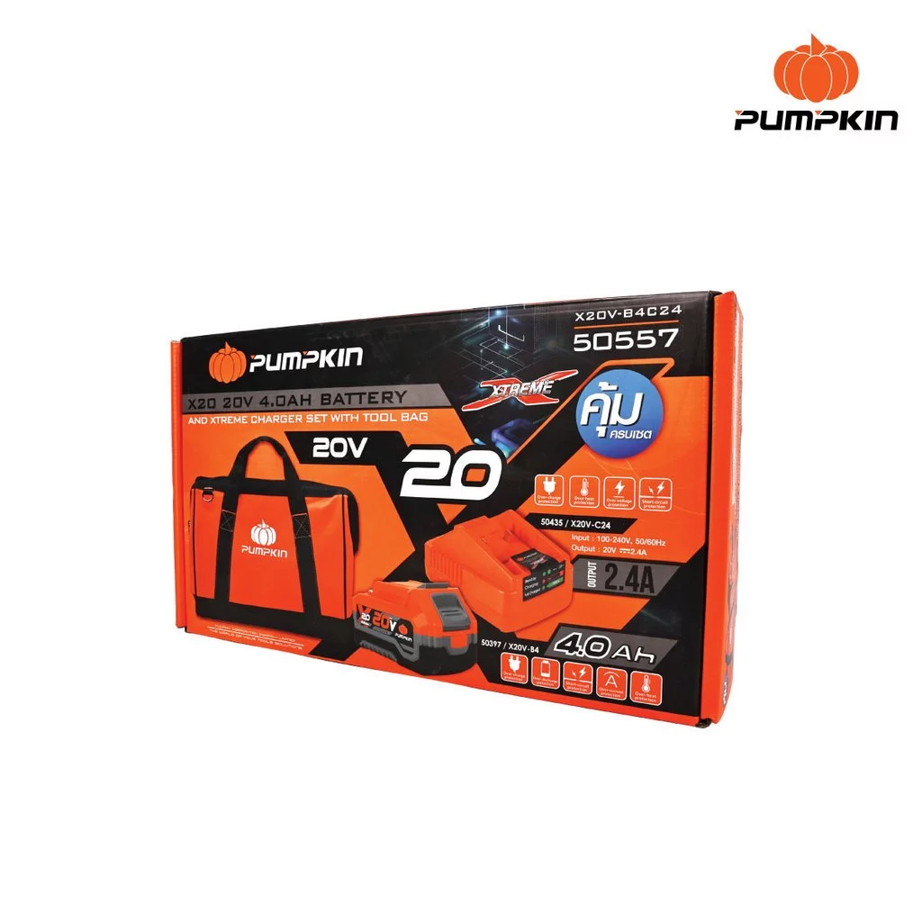 PUMPKIN ชุดแบตเตอรี่ 20V 4.0Ah และเครื่องชาร์จแบตเตอรี่ รุ่น X20V-V4C24 XTREME พร้อมกระเป๋าเครื่องมือช่าง 50557 X20 thumbnail 6