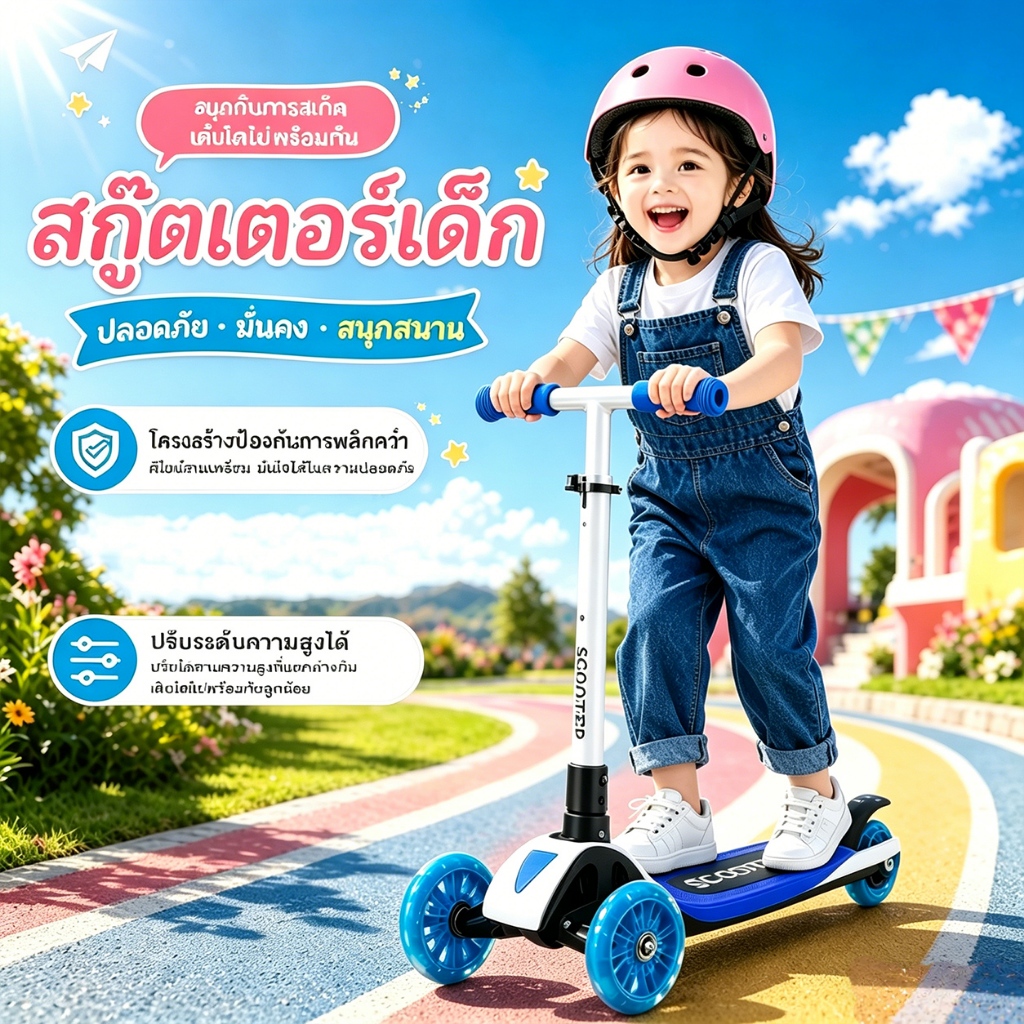 สกู๊ตเตอร์เด็ก 3 ล้อ ปรับระดับได้ ปลอดภัยสูง มีโครงสร้างกันพลิกคว่ำ เหมาะสำหรับเด็กอายุ 2-8 ปี ออกกำลังกายสนุกได้ทุกที่