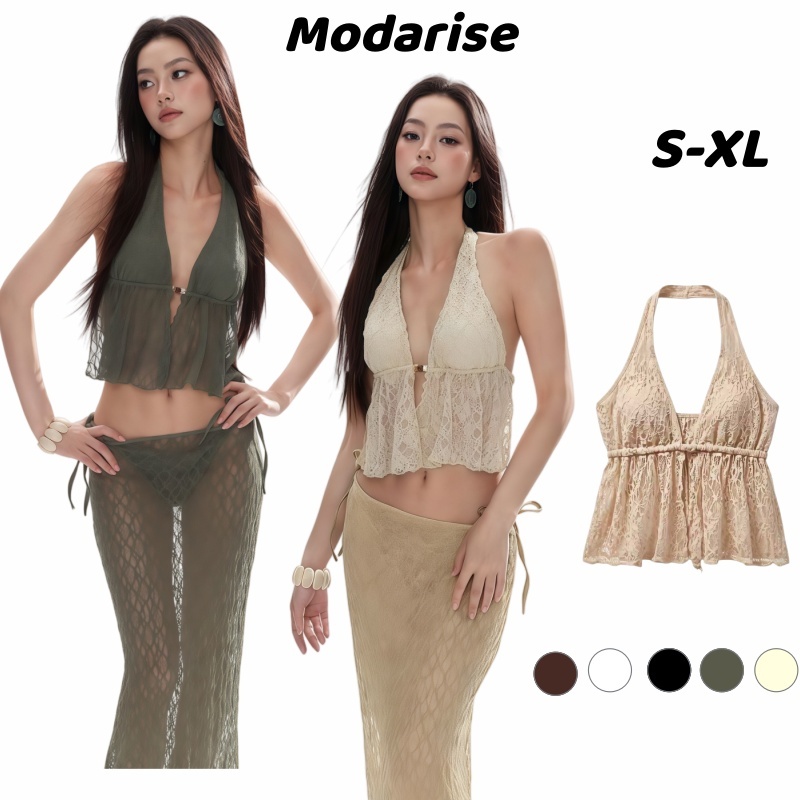 Modarise ไอเท็มสาวแซ่บต้องมี! เสื้อสายเดี่ยวคล้องคอ แต่งลูกไม้ ทรงสวย เซ็กซี่ ใส่แล้วปัง ซัมเมอร์ฮิต