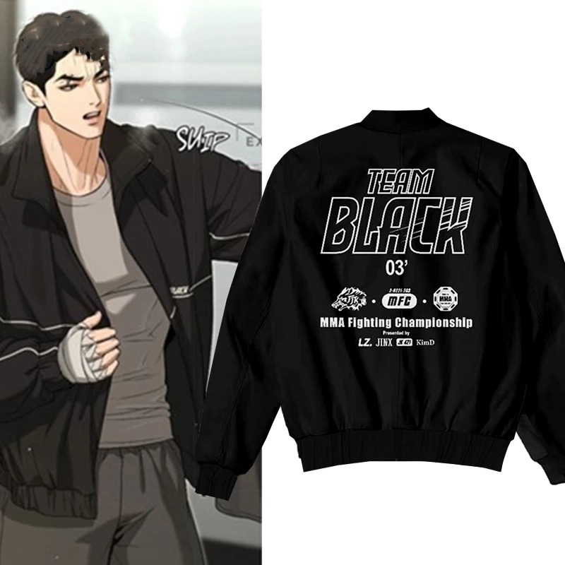 เสื้อแจ็คเก็ตกันลมกันน้ำ สไตล์เกาหลี Team Black Manhwa Jinx Joo Jaekyung แฟชั่นลำลอง สำหรับผู้ชายผู้หญิง