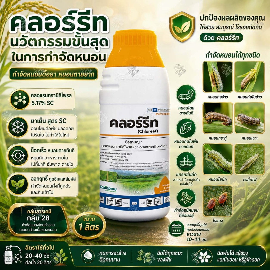 คลอแรนทรานิลิโพรล ‼️1ลิตร‼️ สารเดียวกับ พรีวาธอน หนอนกอ หนอนเจาะ หนอนกระทู้ หนอนใยผัก เพลี้ยไฟ ไรแดง