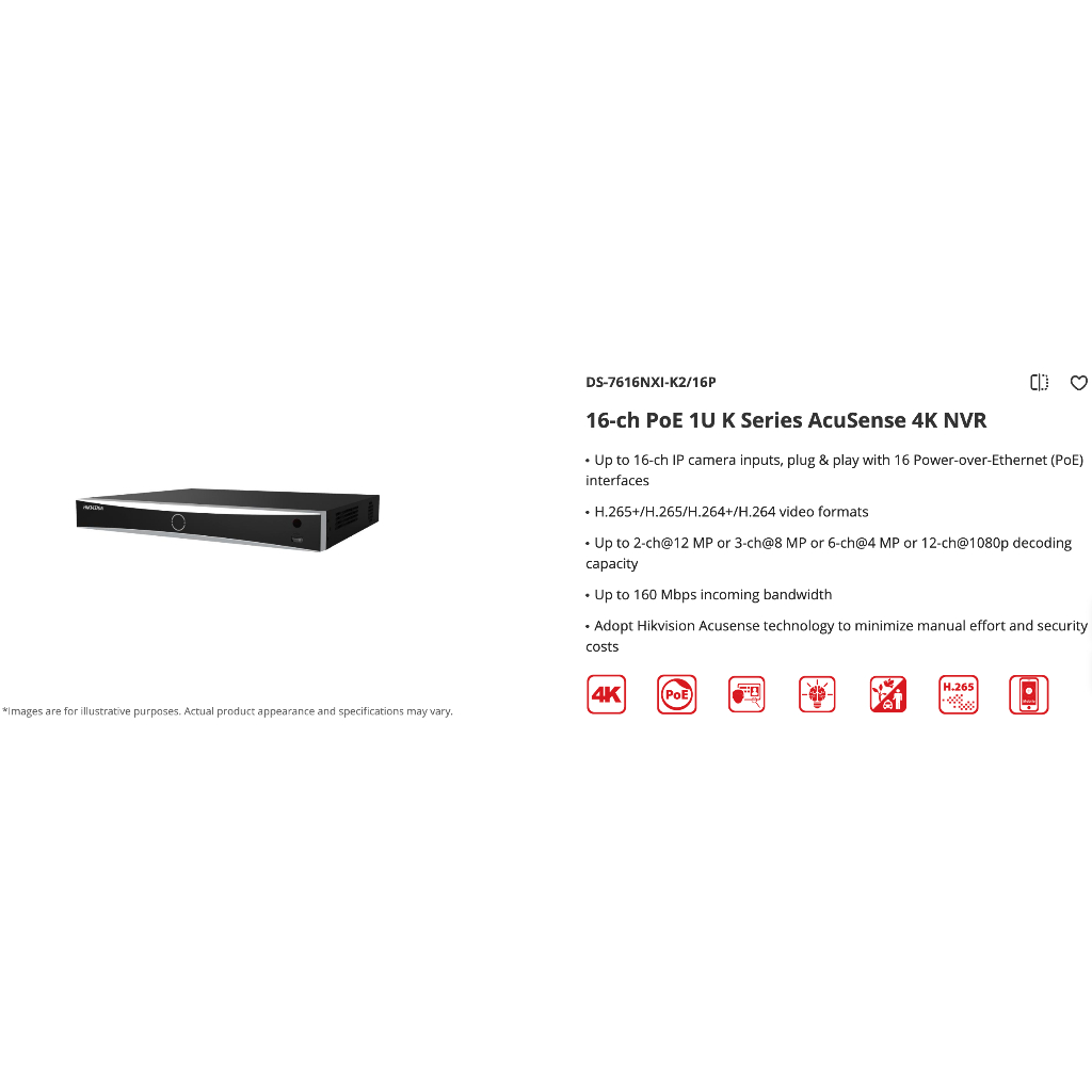 เครื่องบันทึก NVR Hikvision DS-7616NXI-K2/16P(E) (NVR 16 CH POE)