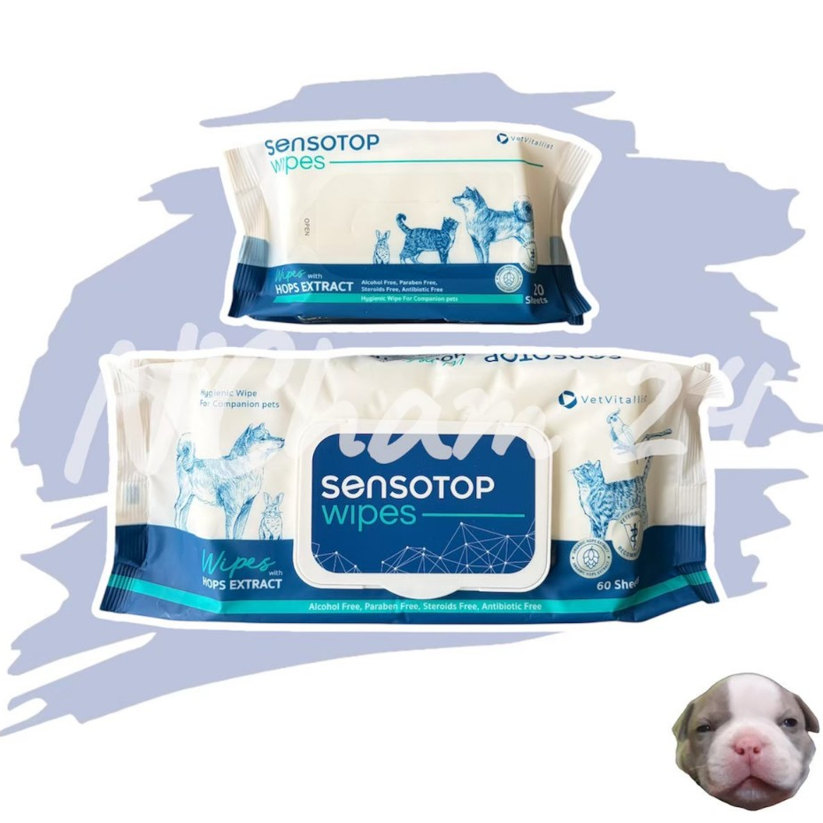 Sensotop wipes บรรจุ 20 และ 60 แผ่น ทิชชู่เปียกสำหรับสัตว์เลี้ยง