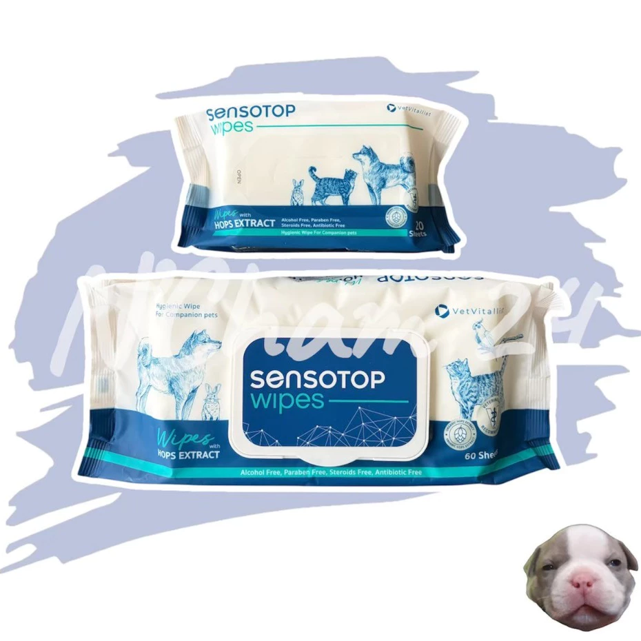Sensotop wipes บรรจุ 20 และ 60 แผ่น ทิชชู่เปียกสำหรับสัตว์เลี้ยง