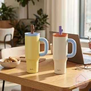 🥤Homey Earth Tone แก้วเก็บความเย็น 1,150ml SUS316 มีที่กรองชา มีหูจับ สีพาสเทลมินิมอล✨