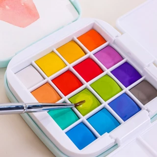 ชุดพาเลทสีน้ําขนาดเล็กสร้างสรรค์ 16 Solid Pigment สีพร้อมแปรงอุปกรณ์ศิลปะแบบพกพา Art นักเรียนวาด
