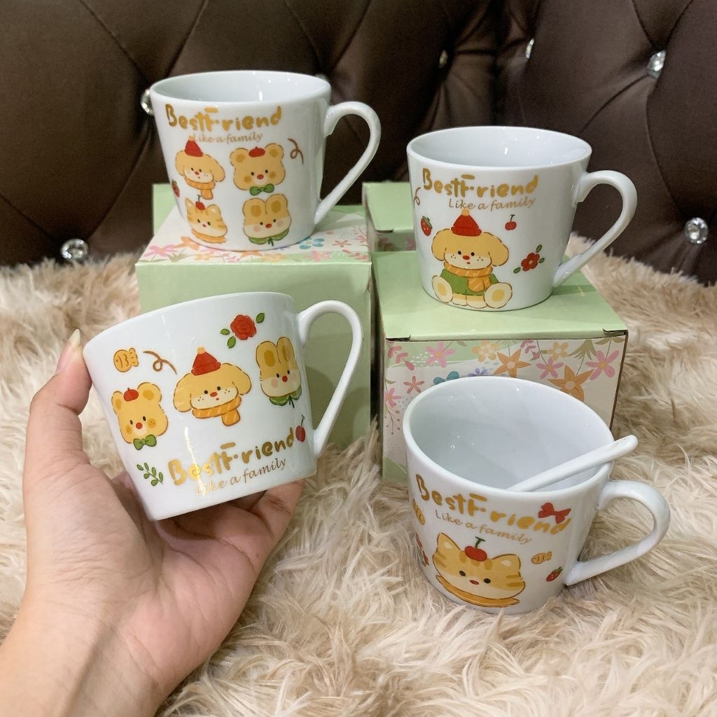 แก้วกาแฟ+ช้อน(แก้วคละลาย)