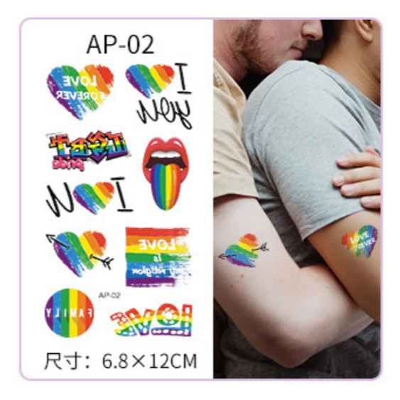 แทคทูสีรุ้ง 68 x 120 mm แทคทู สีรุ้ง Rainbow PRIDE LGBT LGBTQ LGBTQATemporary Tattoo Easy Washable
