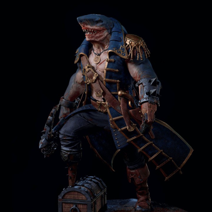 Creature Armory - Shark-Man Captain งาน Resin D&D DnD Miniature Model สำหรับ Tabletop ตั้งโชว์