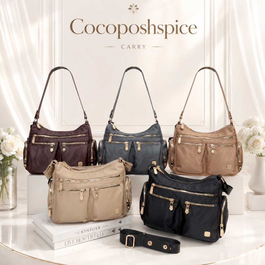 กระเป๋าสะพายข้าง ผ้าไนลอน ทรงสวย 💖Cocoposhspice แบรนด์แท้ 💖รุ่น CARRY ทั้งเบา ทั้งจุ ใส่ของได้เยอะสุดๆ 🔥