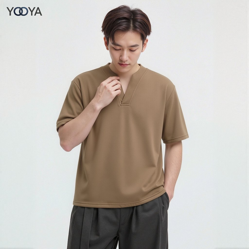 YOOYA เสื้อยืดคอวีชาย ทรงหลวม แขนสั้น สวมใส่สบาย สไตล์ลำลอง มีหลายสีให้เลือก