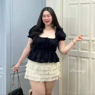 Meenny Closet | YY (มีSize)เสื้อน่ารักเเขนตุ๊กตาปักฉลุปรับสายได้