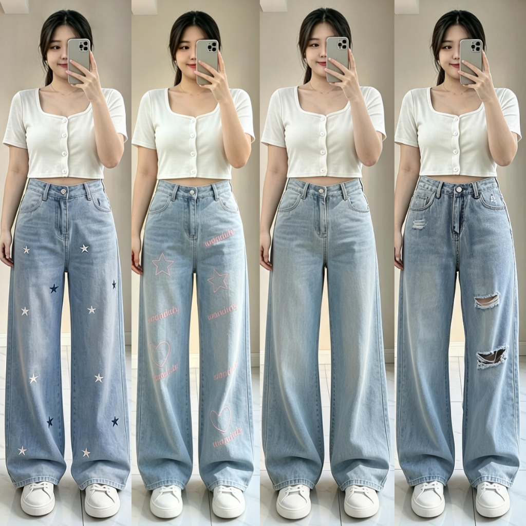 S~5XL กางเกงยีนส์สีน้ำเงินทรงตรงหลวมๆ กางเกงยีนส์ผู้หญิง แฟชั่น เอวสูง ทรงหลวม ขากระบอกตรง ใส่สบาย แมตช์ลุคง่าย HOT