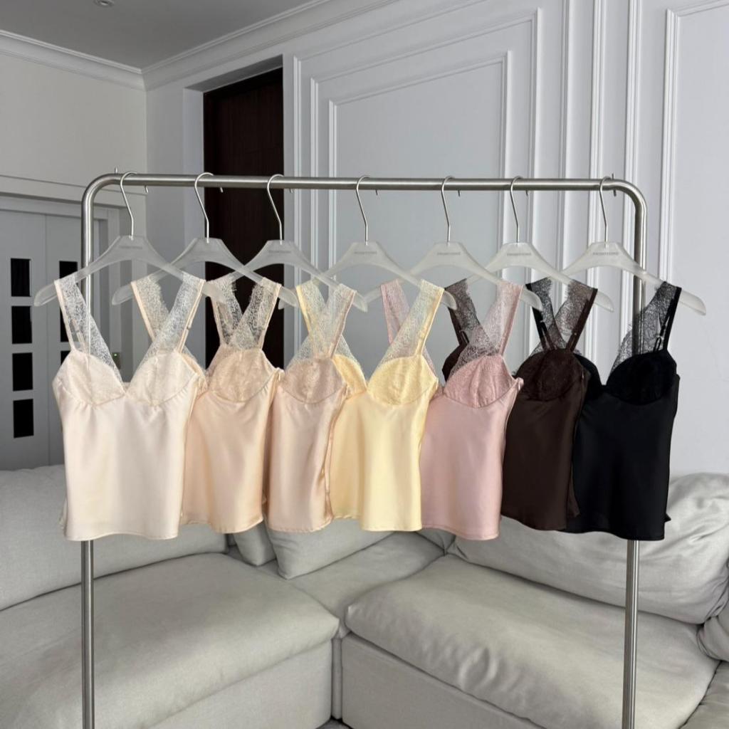 PTD397 CorsetSatin เสื้อสายเดี่ยวซาตินแต่งลูกไม้PROMTHONG ราคาถูก Shopee Lazada