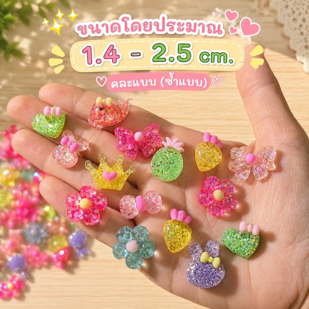 ❮10 ชิ้นคละแบบ❯ เรซิ่นกลิตเตอร์ใส คละลายน่ารัก สำหรับตกแต่งเคสมือถือ งาน DIY แฮนด์เมด