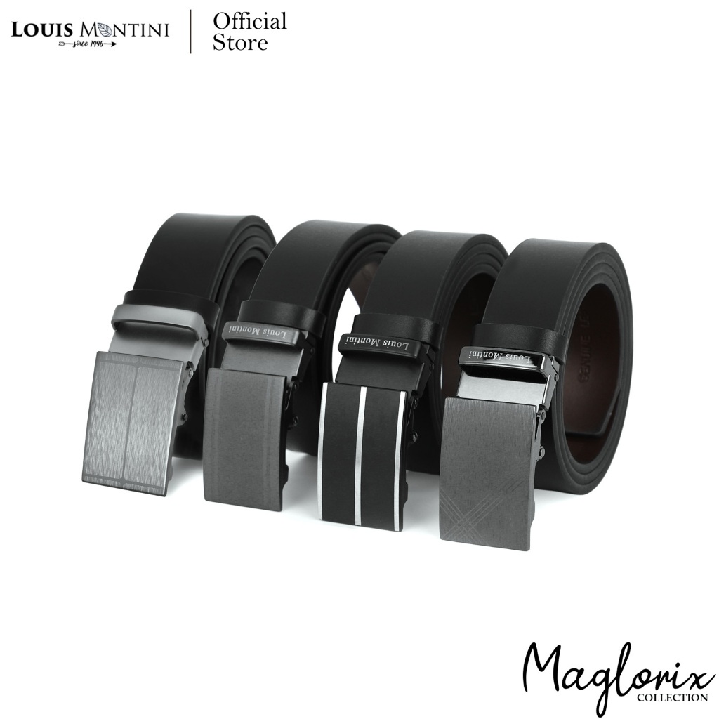 [ส่งด่วนฟรี] Louis Montini Automatic เข็มขัดหนังวัวแท้ หัวออโต้เมติค เข็มขัดหนังแท้ หนังเรียบ MGN369
