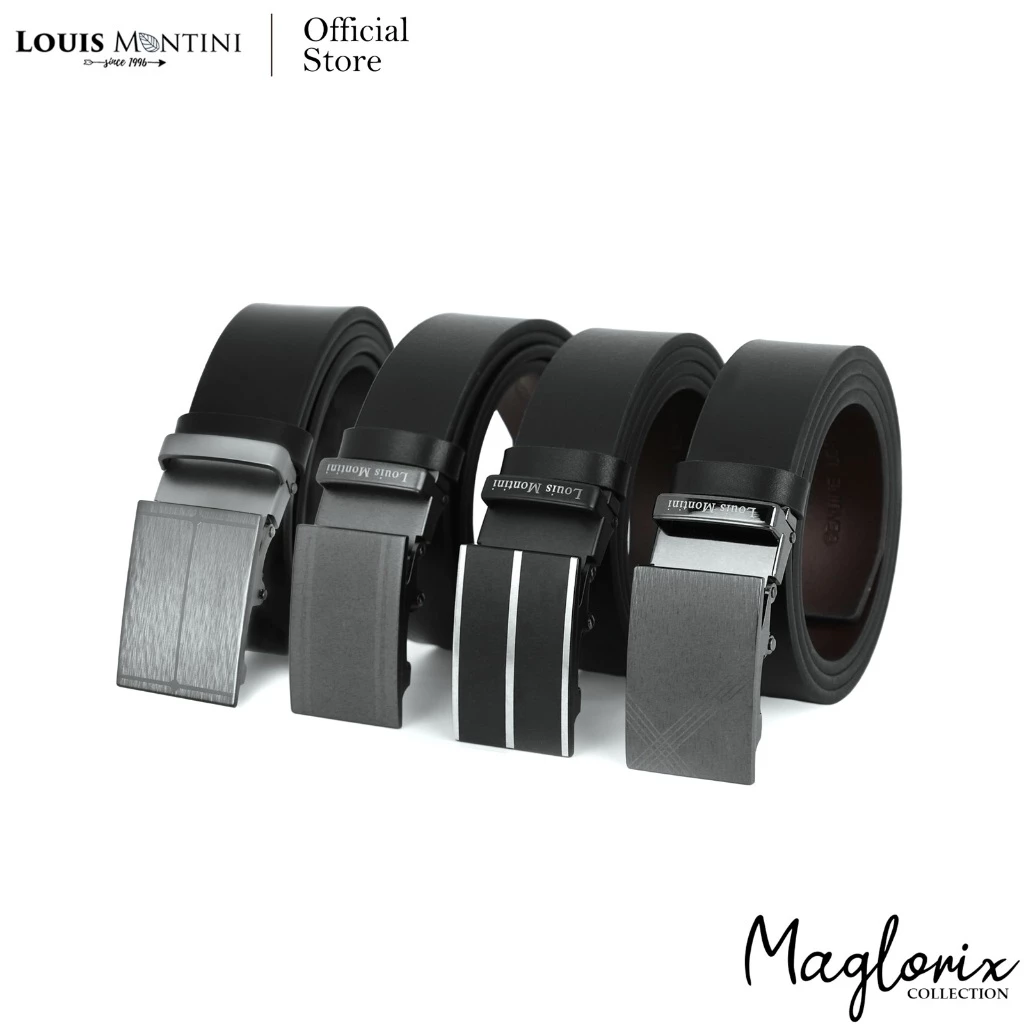 [ส่งด่วนฟรี] Louis Montini Automatic เข็มขัดหนังวัวแท้ หัวออโต้เมติค เข็มขัดหนังแท้ หนังเรียบ MGN369