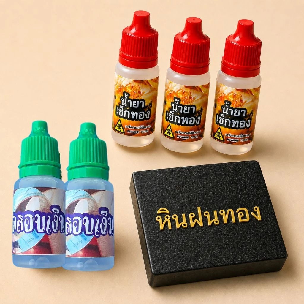 ชุดทดสอบทองและเงิน 3/2 ครบชุด ทดสอบได้ทั้งเงินทั้งทอง ทดสอบได้ทั้งเงินและทองมีครบชุดพร้อมหินฝนทองขนาด 3.5×3.5 cm